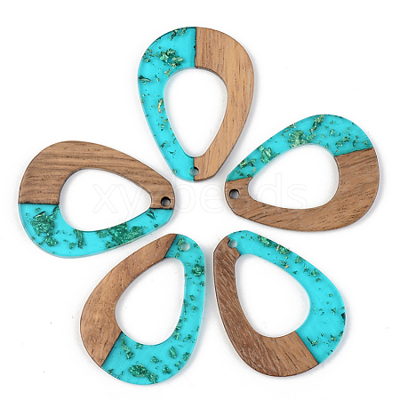 Transparent Resin & Walnut Wood Pendants RESI-S389-026A-B03-1