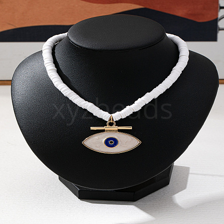 Alloy Enamel Evil Eye Pendant Polymer Clay Heishi Beaded Necklaces for Women FS-WG2D3C8-03-1