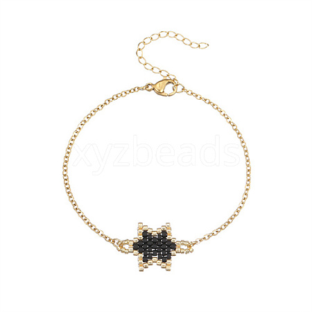 Glass Seed Beaded Star Link Bracelet with Golden Stainless Steel Cable Chains NK2955-2-1