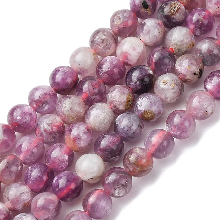 Natural Lepidolite/Purple Mica Stone Beads Strands G-B133-A01-6MM-1
