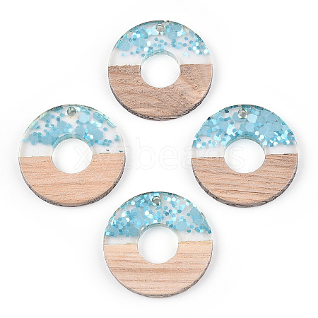 Transparent Resin & White Wood Pendants RESI-N039-52-1