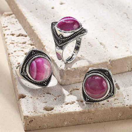 Natural Banded Agate Adjustable Rings G-P560-03AS-12-1