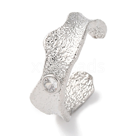 Rack Plating Brass Cubic Zirconia Open Cuff Rings for Women RJEW-S242-12P-1