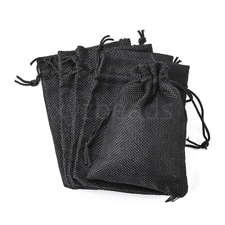 Polyester Imitation Burlap Packing Pouches Drawstring Bags X-ABAG-R005-14x10-09-1