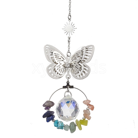 Butterfly Brass & 304 Stainless Steel Hanging Suncatchers HJEW-TA00161-1