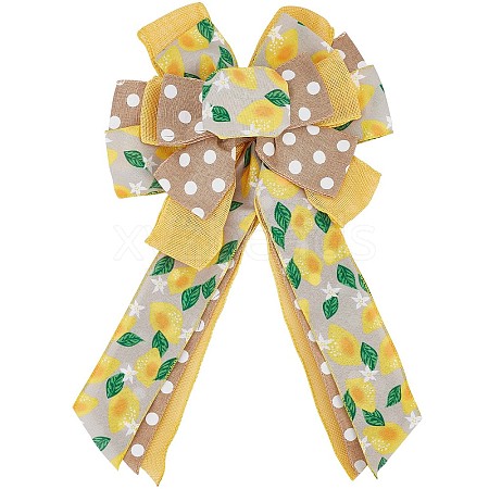 Lemon & Polka Dot Pattern Polyester Bowknot DIY-WH0387-78-1