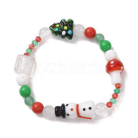 Christmas Tree & Snowman & Mushroom Stretch Bracelet BJEW-TA00257-1