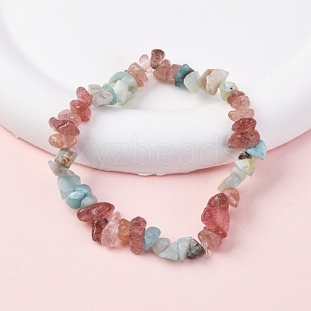 Natural Amazonite & Strawberry Quartz Chip Stretch Bracelets X-BJEW-JB04490-04-1