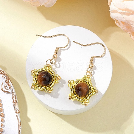 Natural Tiger Eye Star Dangle Earrings EJEW-MZ00354-02-1