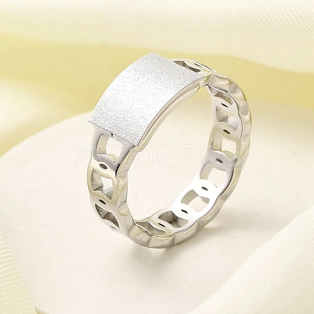 Textured Rectangle 304 Stainless Steel Finger Ring for Women RJEW-L126-03B-P-1