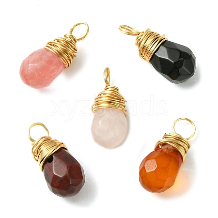 Natural & Synthetic Mixed Gemsotone Faceted Teardrop Charms with Eco-Friendly Copper Wire Wrapped PALLOY-JF02353-01-1