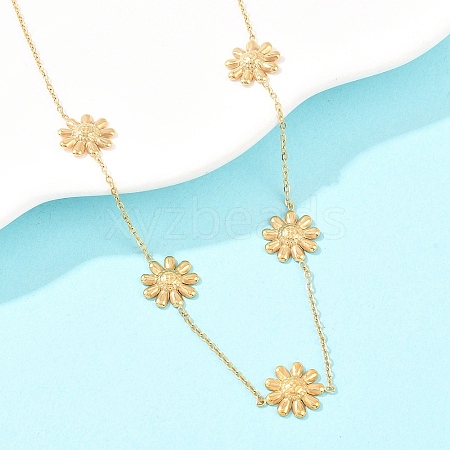 304 Stainless Steel Flower Link Chain Necklaces & Stud Earrings SJEW-Z005-01G-1