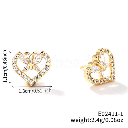 Chic Brass Clear Cubic Zirconia Stud Earrings TD6375-2-1