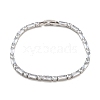 Brass Pave Clear Cubic Zirconia Rectangle & Flat Round Link Bracelets BJEW-B094-02A-1