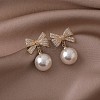 Alloy Crystal Rhinestone Bowknot Dangle Stud Earrings FS-WG0E442-02-1