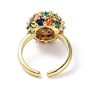 Colorful Cubic Zirconia Flat Round Open Cuff Rings RJEW-B044-04G-3