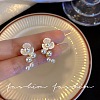 Flower Stainless Steel & Imitation Pearl Dangle Earrings for Women VN2665-8-1