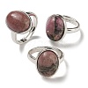 Natural Rhodonite Oval Adjustable Rings RJEW-K371-07S-17-1