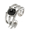 Natural Dyed & Heated Black Agate Adjustable Rings RJEW-K269-10P-01-2