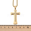 304 Stainless Steel Clear Cubic Zirconia Religion Cross Pendant Box Chain Necklaces for Men NJEW-S387-06G-5