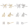 ANATTASOUL 2 Sets 2 Colors Brass Micro Pave Cubic Zirconia Stud Earrings Set EJEW-AN0004-49-1