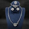 Flower Brass Micro Pave Cubic Zirconia Pendant Necklaces & Stud Earrings & Rings & Bracelets Sets WG9A1B1-01-2