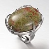 Adjustable Oval Brass Natural Unakite Wide Band Rings RJEW-L062-03I-1