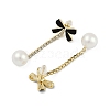 Bowknot Brass Enamel with Clear Cubic Zirconia & Plastic Imitation Pearl Dangle Stud Earrings EJEW-Q391-13G-3