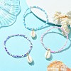 3Pcs 3 Color Glass Seed Beaded Stretch Bracelets Set with Natural Shell Charms BJEW-JB09660-4