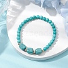 Synthetic Turquoise Cube & Round Beaded Stretch Bracelets BJEW-JB10807-07-2