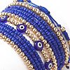 7Pcs 7 Style Evil Eye Lampwork & Glass Seed & Brass Beaded Stretch Bracelets Set for Women BJEW-JB09249-03-3