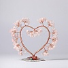 Natural Rose Quartz Chips Love Heart Tree Decorations DJEW-P017-B04-1