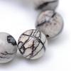 Round Natural Black Silk Stone/Netstone Bead Strands G-R345-10mm-20-4