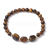 Natural & Synthetic Mixed Gemstone Cube & Round Beaded Stretch Bracelets BJEW-JB10807-3