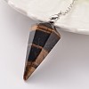 Platinum Tone Brass Tiger Eye Cone Hexagonal Pointed Dowsing Pendulums X-MAK-M015-01D-2