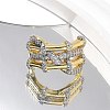 Brass Micro Pave Clear Cubic Zirconia Cuff Finger Rings for Women RJEW-B112-13GP-2