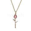 Rose Flower Brass Cubic Zirconia Pendant Necklaces NJEW-JN05055-01-1