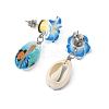 Handmade Polymer Clay 3D Flower Plumeria & Flower Word Printed Cowrie Shell Dangle Stud Earrings for Women EJEW-JE07483-5