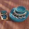 Rectangle Alloy Glass Choker Necklace & Earrings Sets for Women FS-WG507E8-05-1