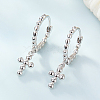 Rhodium Plated 925 Sterling Silver Cross Dangle Hoop Earrings HE1465-2-3