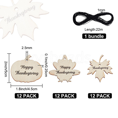 36Pcs 3 Styles Thanks Giving Themed Wood Pendants WOOD-OC0002-75-1