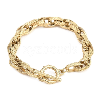 Textured 304 Stainless Steel Double Link Chain Bracelets for Women BJEW-P391-01A-G-1