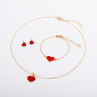 Heart Alloy Enamel Link Bracelets & Stud Earrings & Pendant Necklaces for Women FS-WG7E308-03-1