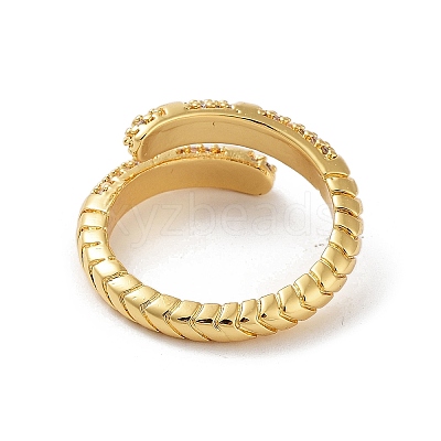 Brass with Cubic Zirconia Open Cuff Rings RJEW-B053-09-1