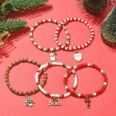 5Pcs 5 Style Glass Seed Stretch Bracelets Set BJEW-TA00274-1