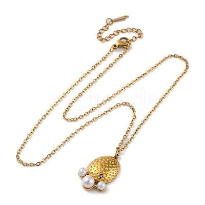 PVD Vacuum Plating 304 Stainless Steel & Plastic Pearl Paw Print Pendant Cable Chain Necklaces for Women STAS-Z114-16G-1