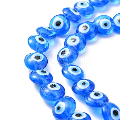 Flat Round Evil Eye Lampwork Bead Strands LAMP-R118-05-1