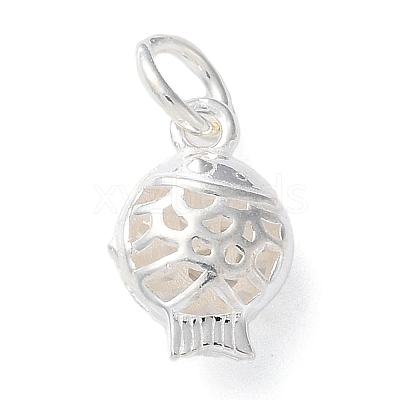 925 Sterling Silver Hollow Fish Charms with Jump Rings STER-E071-01S-03-1