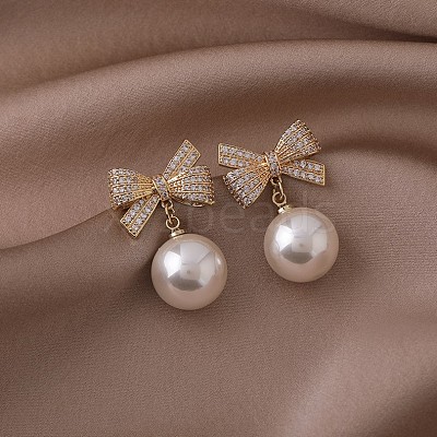 Alloy Crystal Rhinestone Bowknot Dangle Stud Earrings FS-WG0E442-02-1