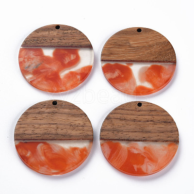 Transparent Resin & Walnut Wood Pendants RESI-T035-35D-1